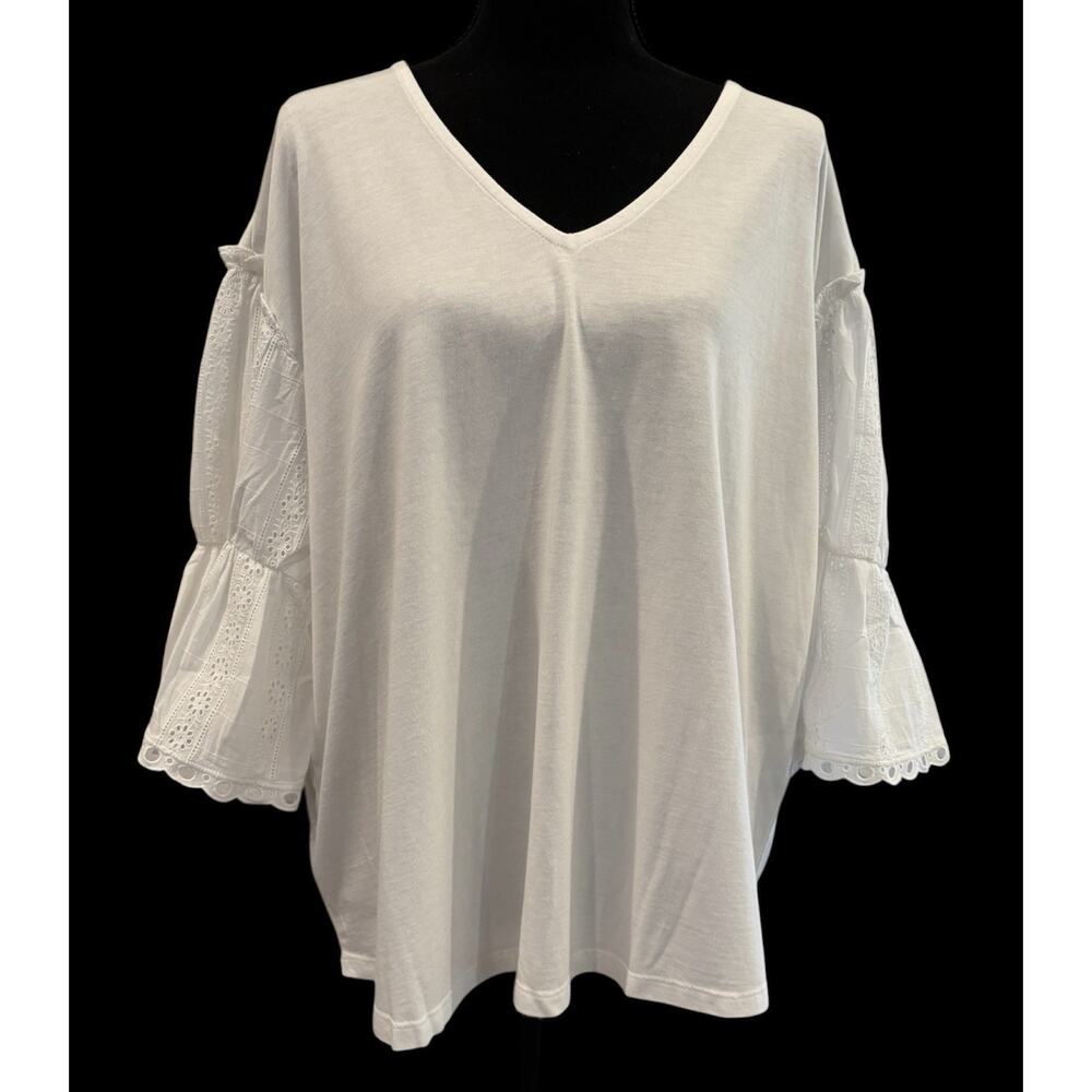 Chico’s Touch of Cool Scallop Lace Inset Knit Alabaster Top Size 4(XXL) NWT